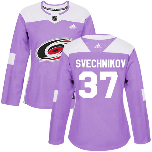 Adidas Hurricanes #37 Andrei Svechnikov Purple Authentic Fights Cancer Women's Stitched NHL Jersey
